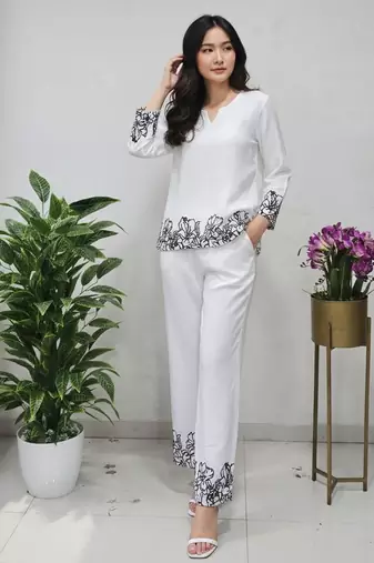 White bindu bubbal embroidered co-ord set for trendy girls