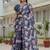 grey chinon silk blend floral printed with mirror cut border ready to wear saree