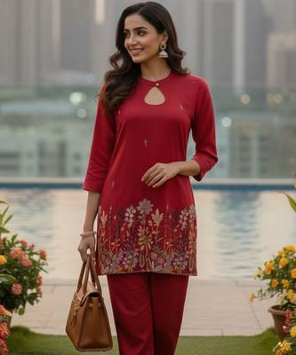 Pink cotton silk embroidered co-ord set for trendy girls 3