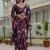wine chinon silk blend floral printed with mirror cut border ready to wear saree