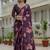 wine chinon silk blend floral printed with mirror cut border ready to wear saree