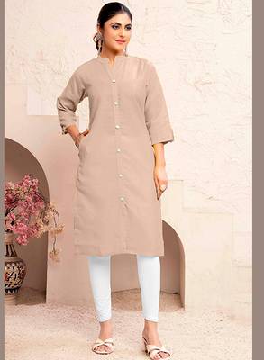 Pink magic cotton embroidered solid kurta 1
