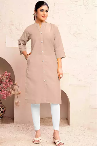 Pink magic cotton embroidered solid kurta