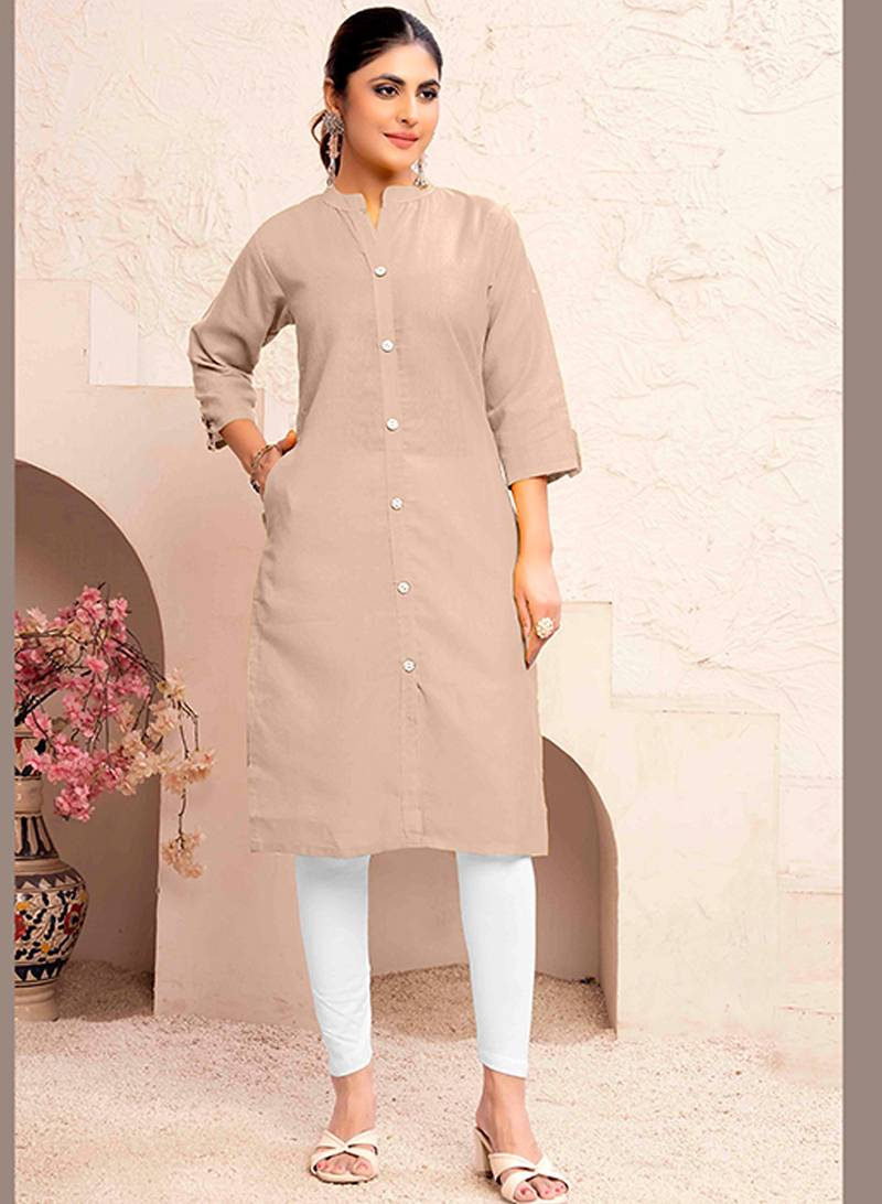 Pink magic cotton embroidered solid kurta