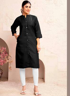 Black magic cotton embroidered solid formal kurta 1