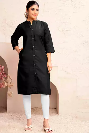 Black magic cotton embroidered solid formal girlie kurta
