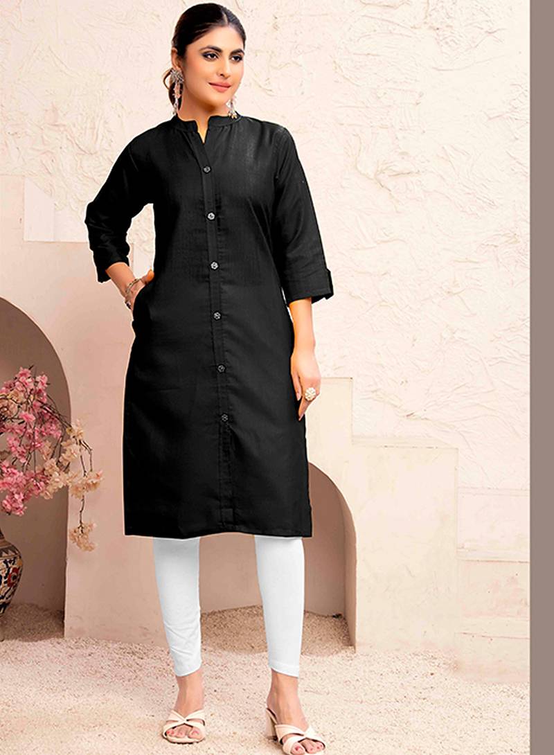 Black magic cotton embroidered solid formal girlie kurta