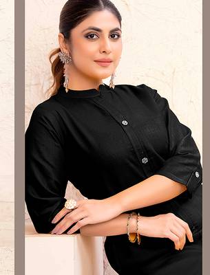 Black magic cotton embroidered solid formal kurta 2
