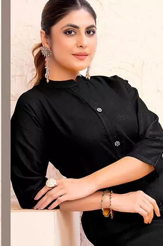 Black magic cotton embroidered solid formal kurta