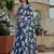 blue chinon silk blend floral printed with mirror cut border ready to wear saree