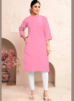 Baby pink magic cotton embroidered solid formal kurta 1