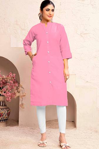 Baby pink magic cotton embroidered solid formal girlie kurta