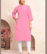 Baby pink magic cotton embroidered solid formal girlie kurta