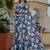 blue chinon silk blend floral printed with mirror cut border ready to wear saree