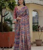 multi color chinon silk blend floral printed with mirror cut border ready to wear saree