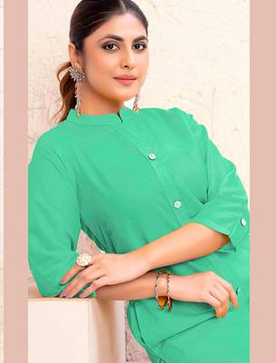 Sea green magic cotton embroidered solid formal kurta 2