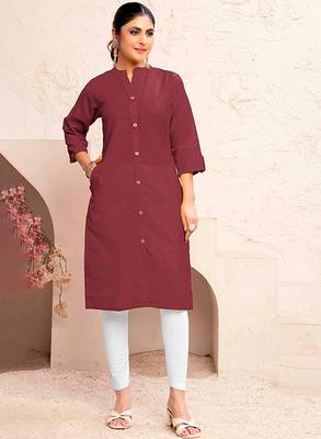 Maroon magic cotton embroidered solid formal kurta 1