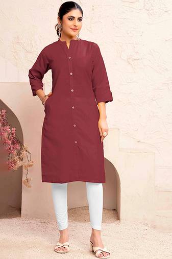Maroon magic cotton embroidered solid formal girlie kurta