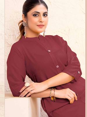 Maroon magic cotton embroidered solid formal kurta 2