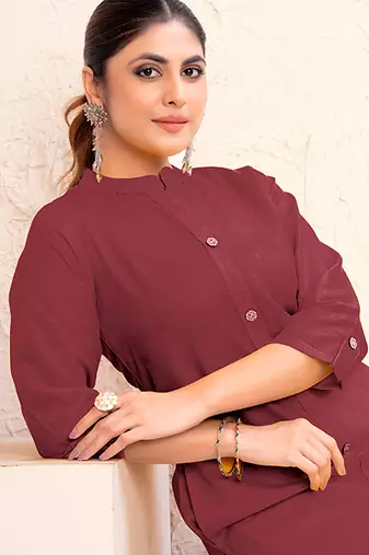 Maroon magic cotton embroidered solid formal kurta