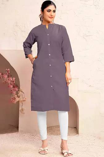 Grey magic cotton embroidered solid formal girlie kurta