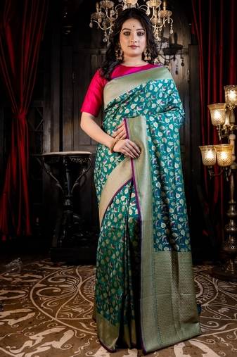 green woven matka silk blend zari woven all seasons sarees