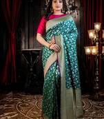 green woven matka silk blend zari woven all seasons sarees