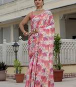 multi color chinon silk blend floral printed with mirror cut border ready to wear saree