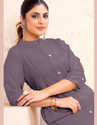 Grey magic cotton embroidered solid formal kurta 2