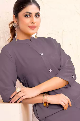 Grey magic cotton embroidered solid formal kurta