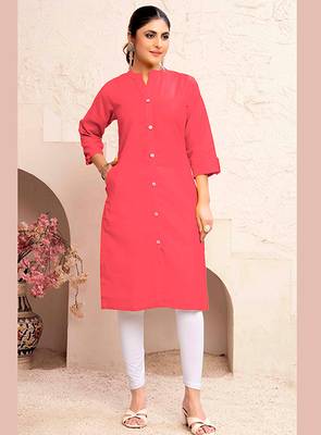 Red magic cotton embroidered solid formal kurta 1