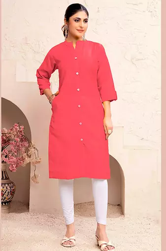 Red magic cotton embroidered solid formal girlie kurta