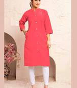 Red magic cotton embroidered solid formal girlie kurta