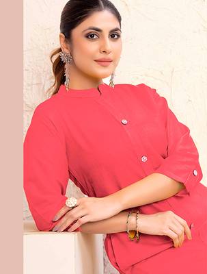 Red magic cotton embroidered solid formal kurta 2