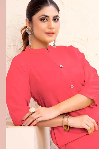 Red magic cotton embroidered solid formal kurta