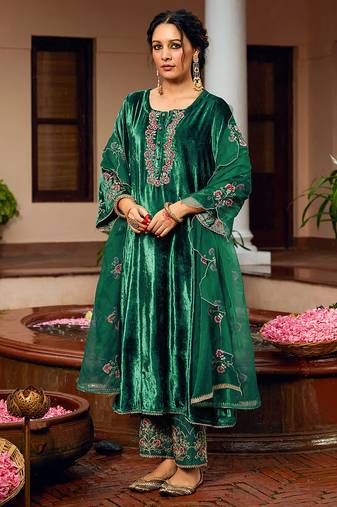 Green winters special velvel salwar kameez