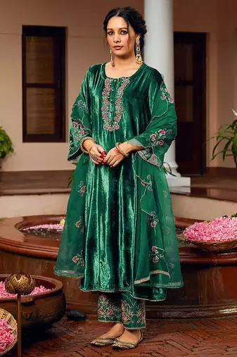 Green winters special velvel salwar kameez