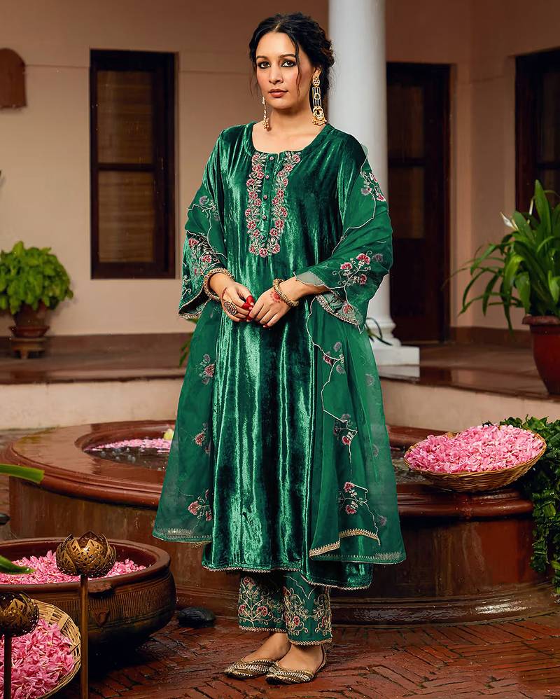 Green winters special velvel salwar kameez