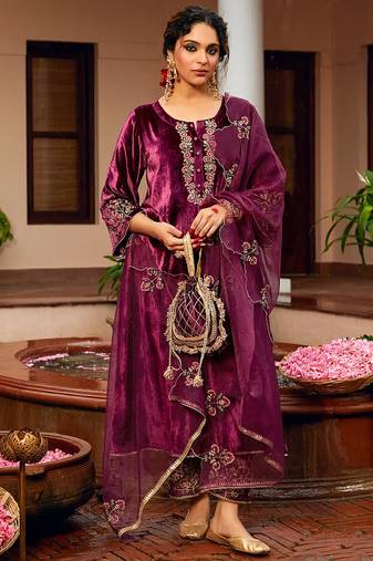 Maroon winters special velvel salwar kameez