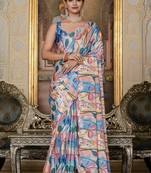 multi color chinon silk blend floral printed with mirror cut border ready to wear saree