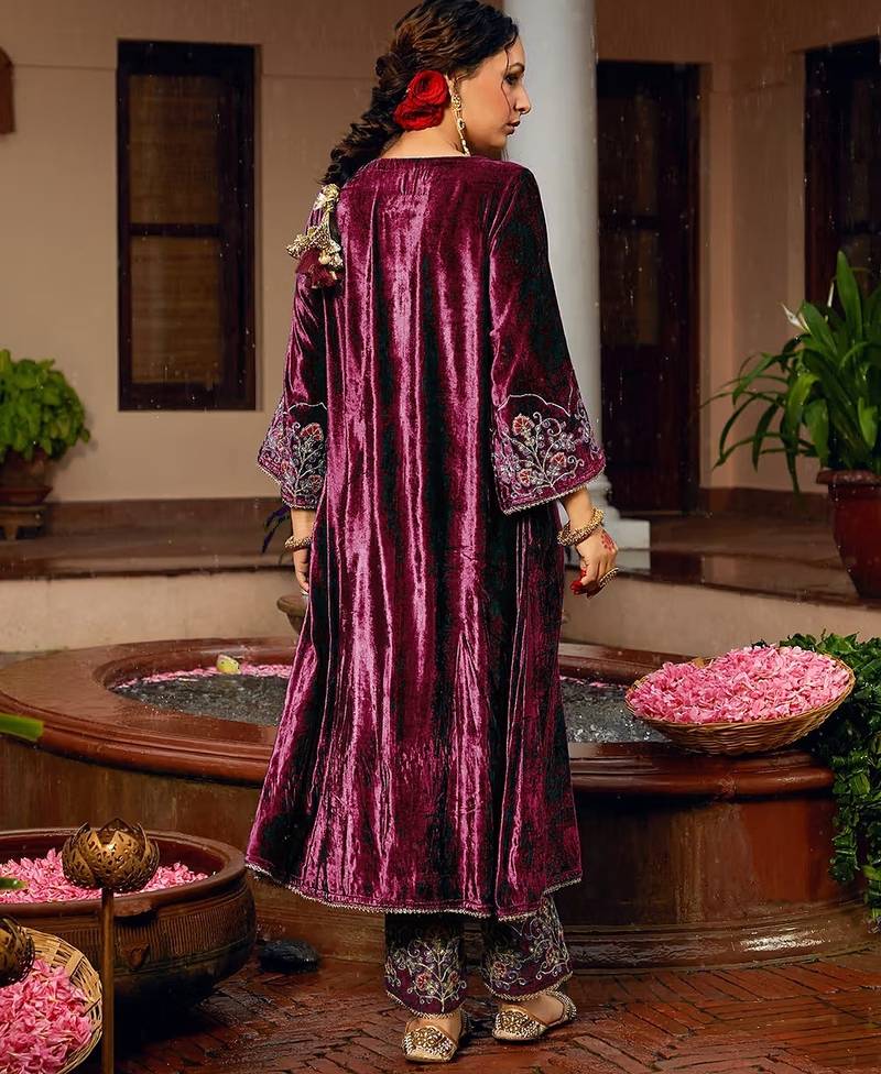 Maroon winters special velvel salwar kameez