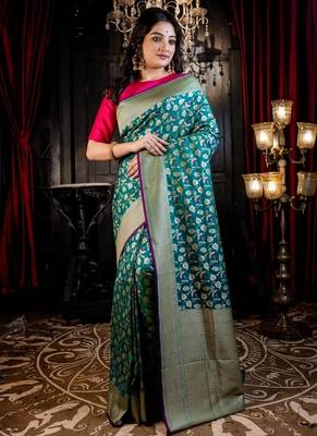 green woven matka silk blend zari woven all seasons sarees 2