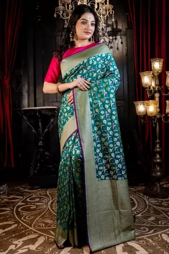 green woven matka silk blend zari woven all seasons sarees