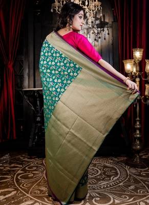 green woven matka silk blend zari woven all seasons sarees 3