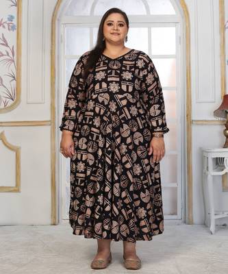 Black rayon embroidered printed plus size kurta 1