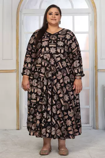 Black rayon embroidered printed plus size kurta for girls