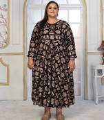 Black rayon embroidered printed plus size kurta for girls