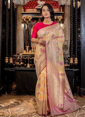 green woven matka silk blend zari woven all seasons sarees 1