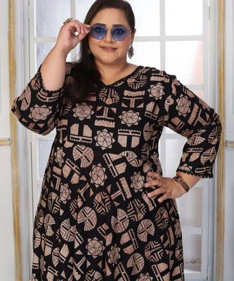Black rayon embroidered printed plus size kurta 3