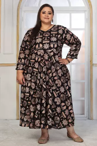 Black rayon embroidered printed plus size kurta for girls